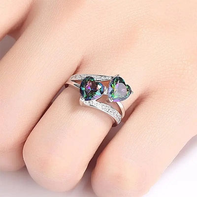 BROOCHITON jewelry Purple double heart ring