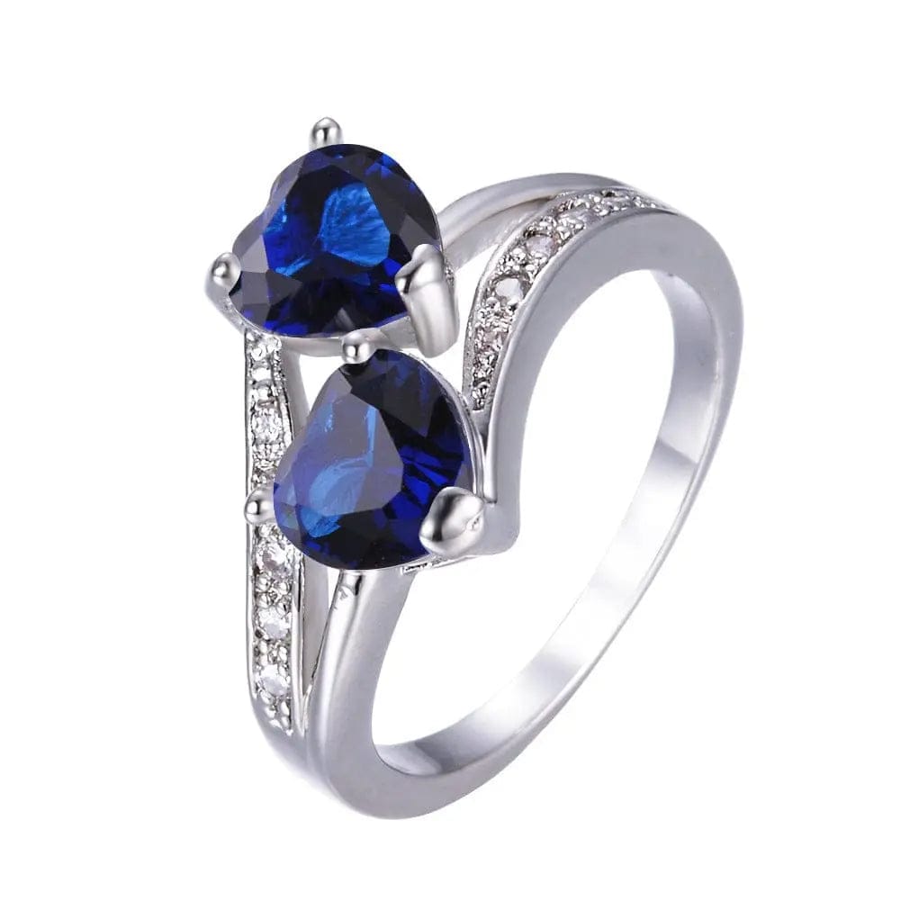 BROOCHITON jewelry Blue / 10Number Purple double heart ring