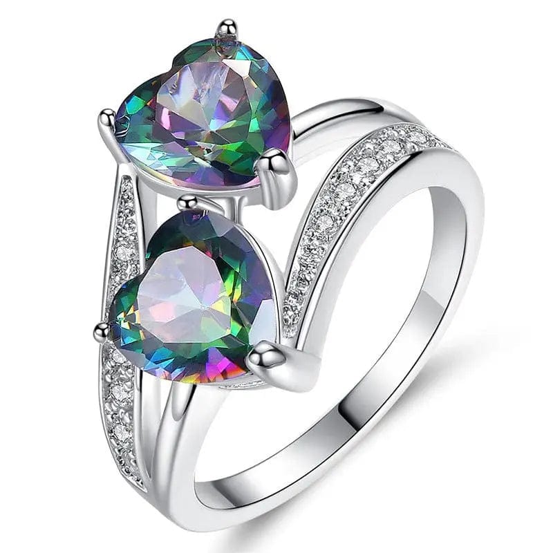 BROOCHITON jewelry Purple / 10number Purple double heart ring