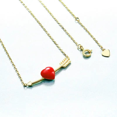 BROOCHITON Necklaces 925 silver Red Cupid's Arrow Heart Silver Necklace