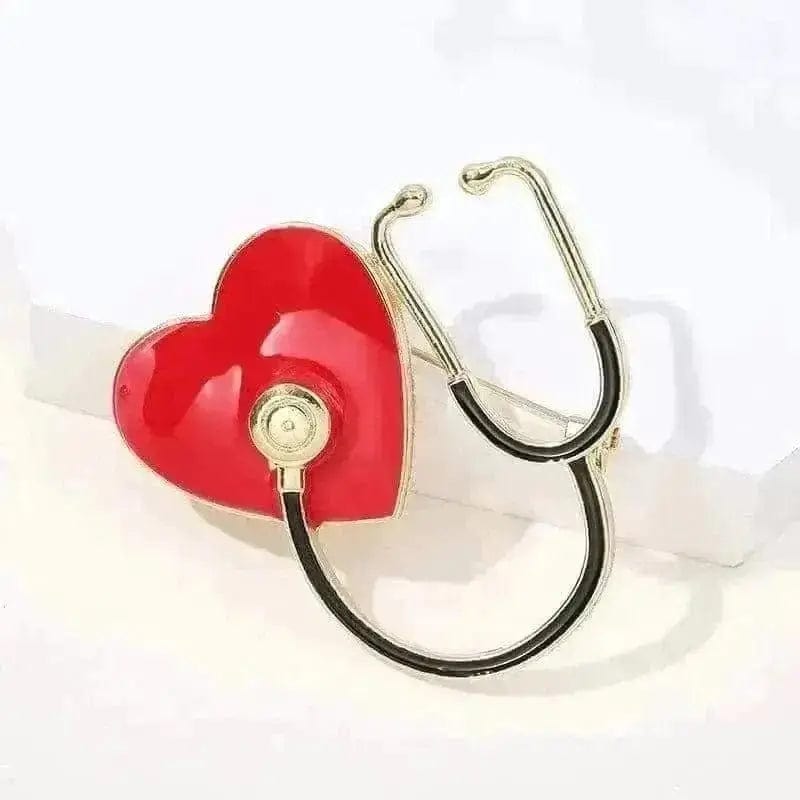 BROOCHITON jewelery Black Red Heart Stethoscope Brooch