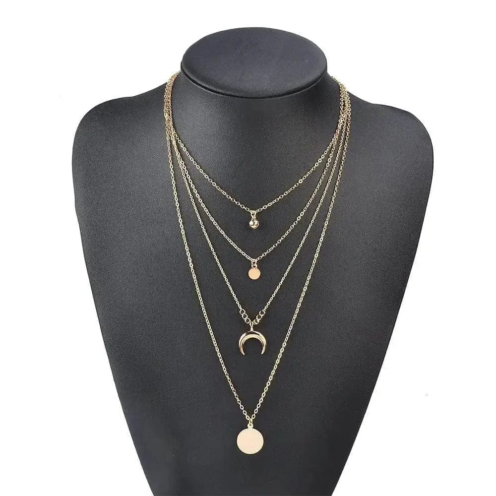 BROOCHITON Necklaces Gold Retro Ethnic Moon Horn Disc Multilayer Necklace