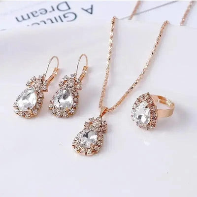 BROOCHITON Necklaces White Rhinestone Necklace Earrings Ring Set