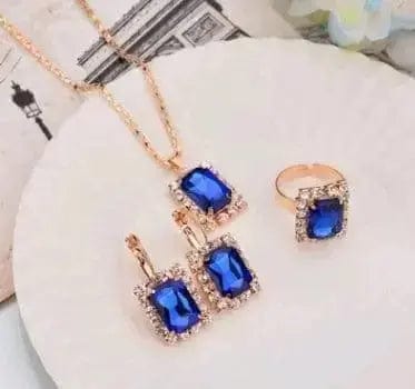 BROOCHITON Necklaces Fang Baolan / 5 Rhinestones Necklace/Earrings/Rings Jewelry Set