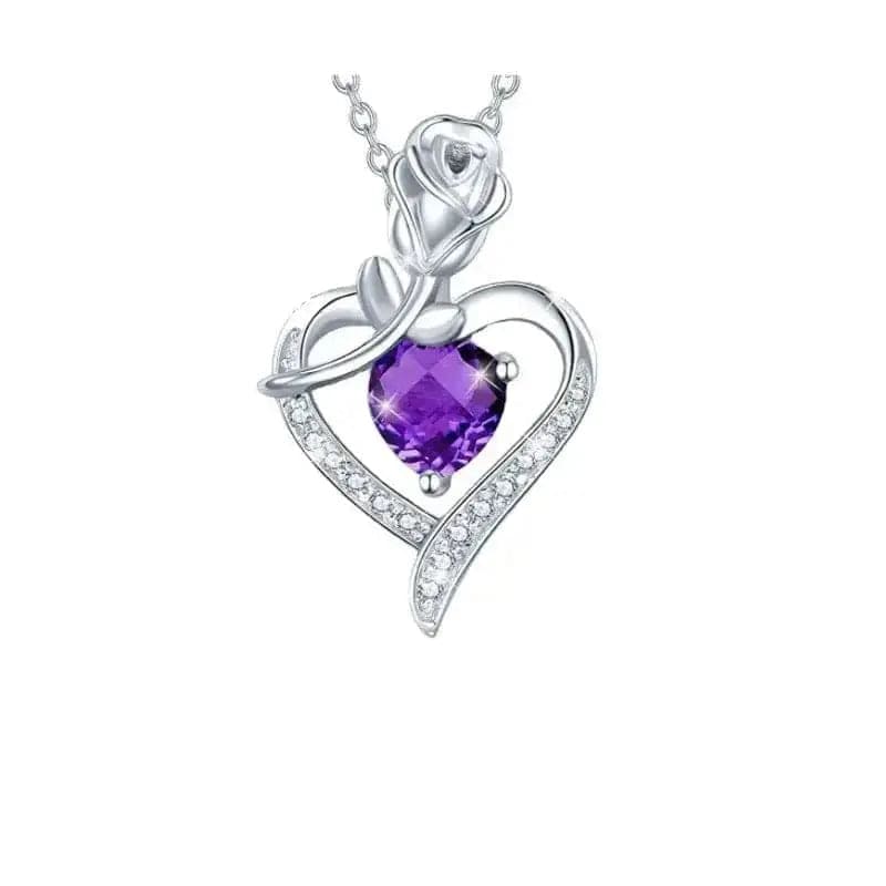 BROOCHITON Necklaces Purple Women's Rose Heart Shape Diamond Pendant