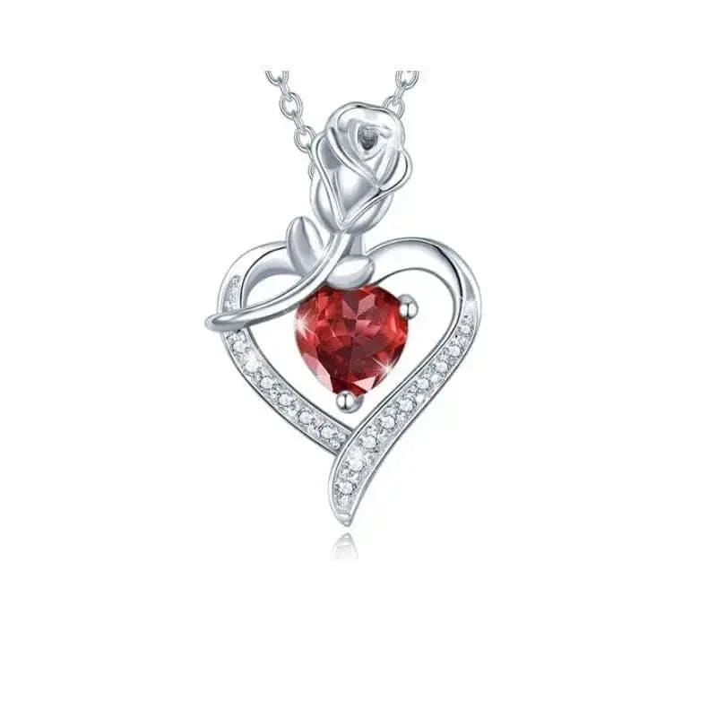 BROOCHITON Necklaces Red Women's Rose Heart Shape Diamond Pendant