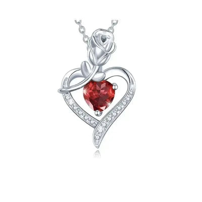 BROOCHITON Necklaces Red Women's Rose Heart Shape Diamond Pendant