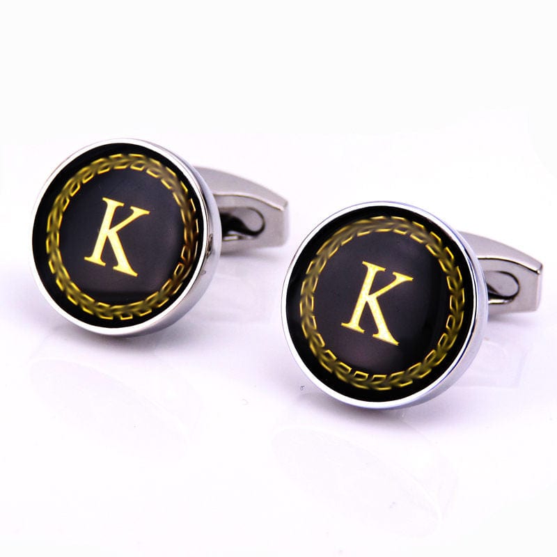 BROOCHITON Cufflinks K Round letter French cufflinks 26 letter cuffs