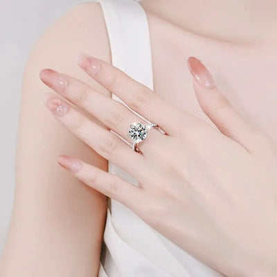 a woman wearing a Round Mosonite Diamond Ring