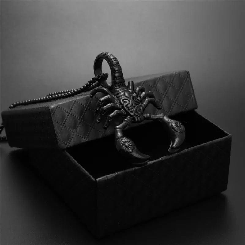 black Scorpion Necklace on a box