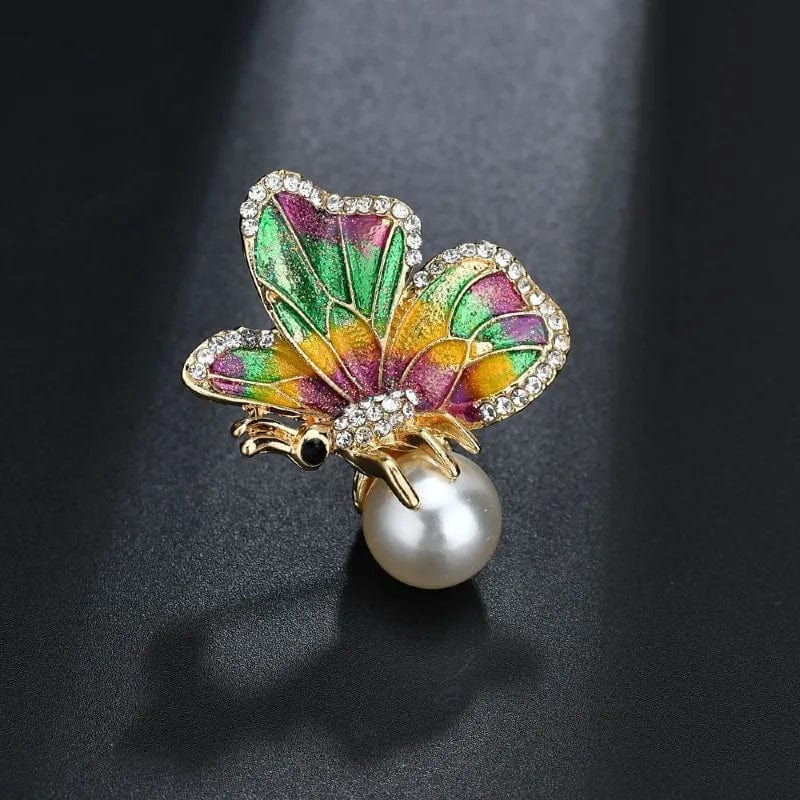 Gold Color Enamel Butterfly Pearl Brooches for Women Shiny Rhinestone  Beauty Classic Insects Party Office Brooch Pin Gifts Jewel
