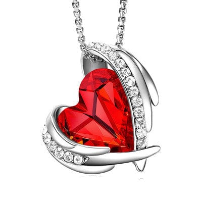 Platinum Red angel heart necklace for women