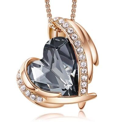 Rose gold grey angel heart necklace for women