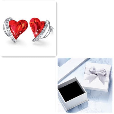 Silver red Ear Studs box for Angel Heart Necklace for Women 