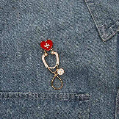 BROOCHITON Brooches Red Shop Diamond Brooch Pin Stethoscope