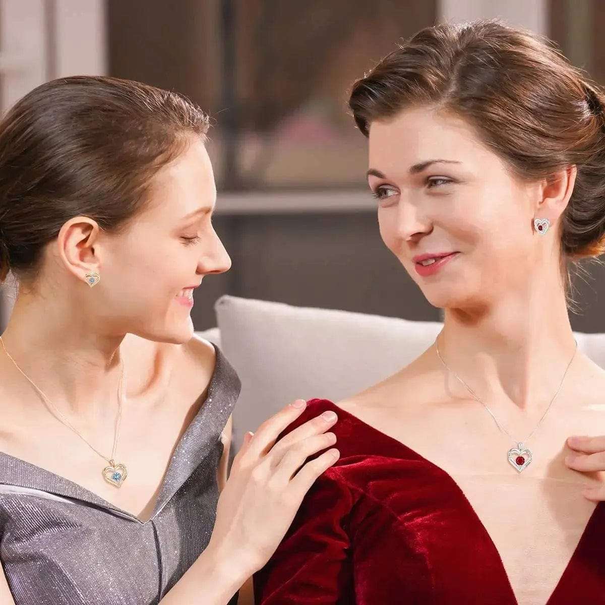 two women wearing Diamond Zircon Heart Pendant Necklace