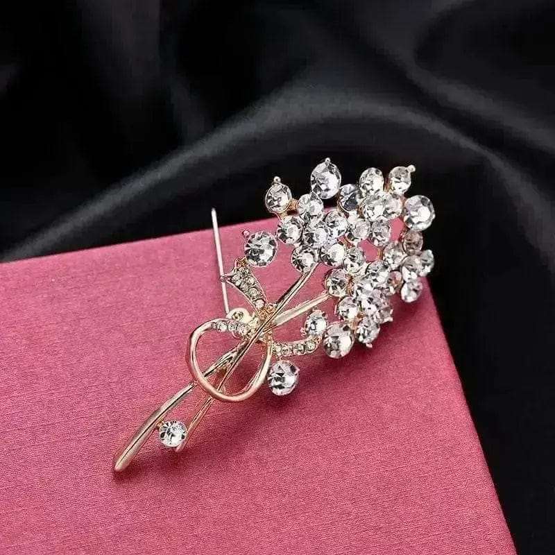 BROOCHITON Brooches As shown Crystal Flower Brooch