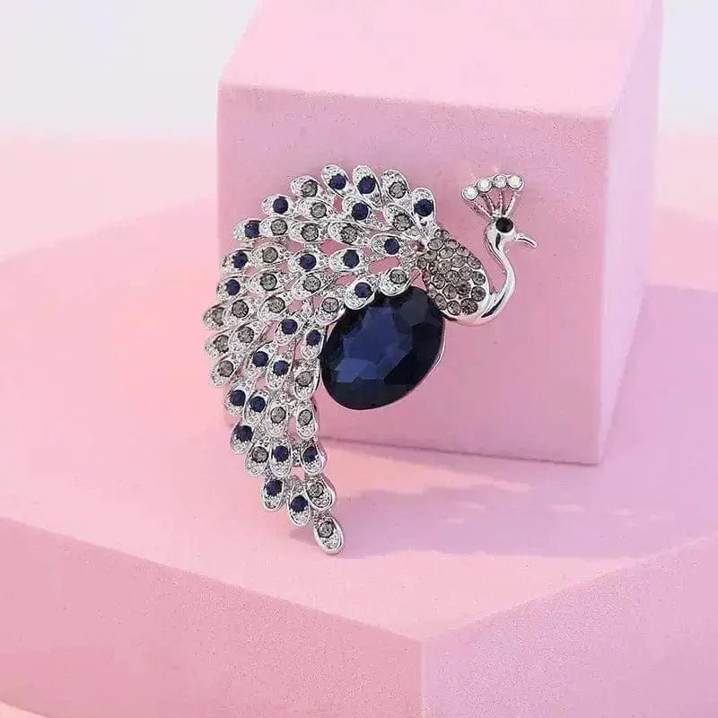 BROOCHITON Brooches Silver Ink Blue Fashion Peacock Brooch