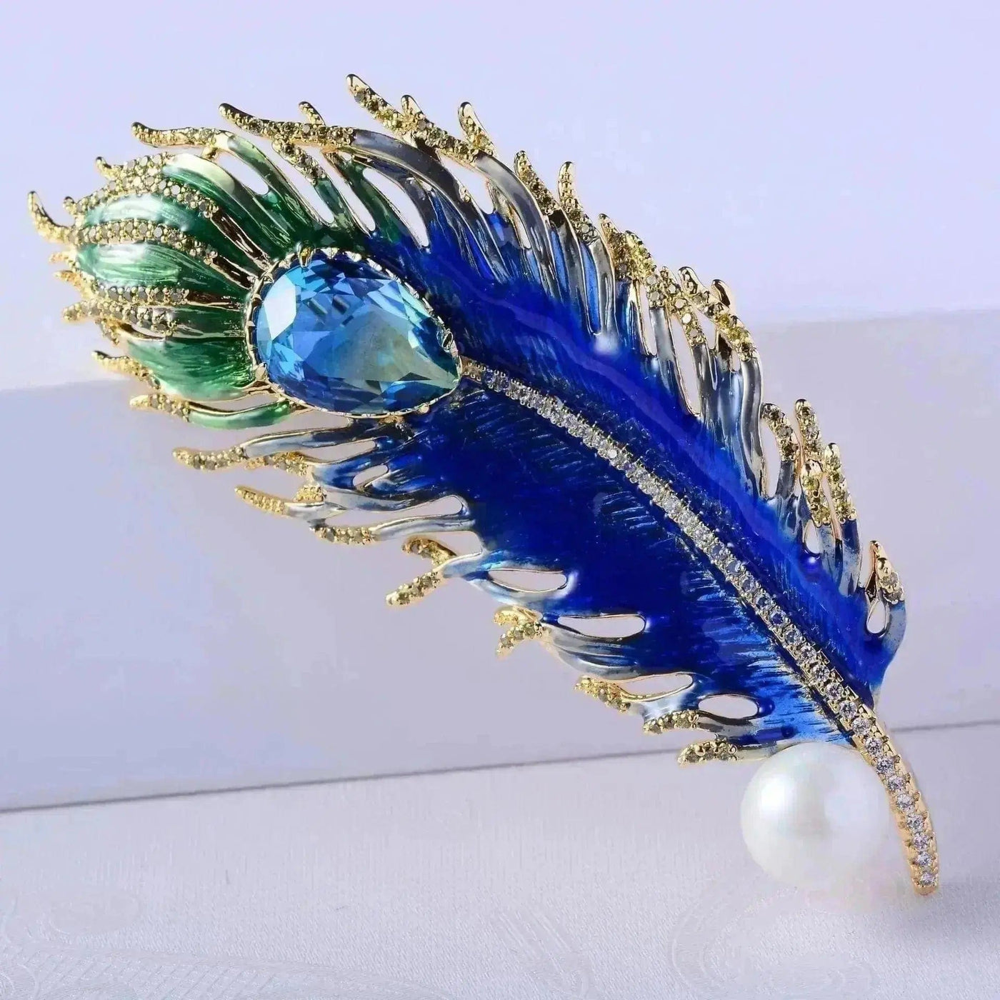 BROOCHITON Brooches Green Peacock Feather Brooch