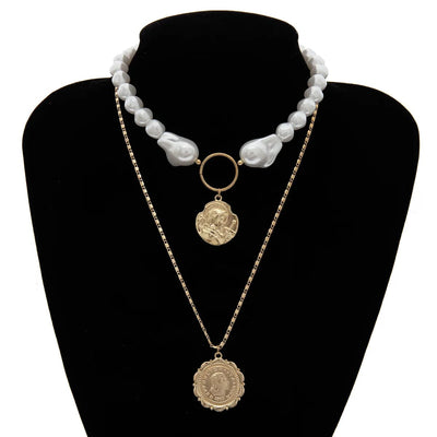 BROOCHITON Retro gold multi-layer necklace on a manikan neck