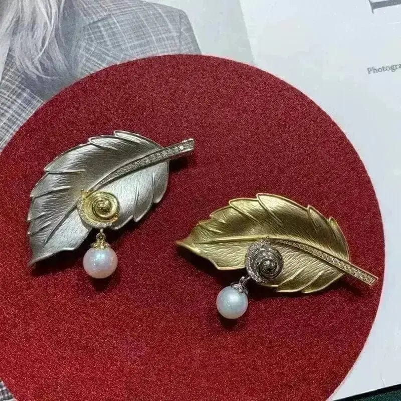 BROOCHITON Brooches Gold Rhinestone Snail Leaf Brooches