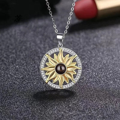 BROOCHITON Necklaces Sunflower Projection Silver Necklace