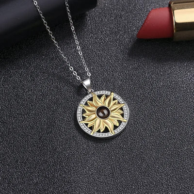 BROOCHITON Necklaces Sunflower Projection Silver Necklace