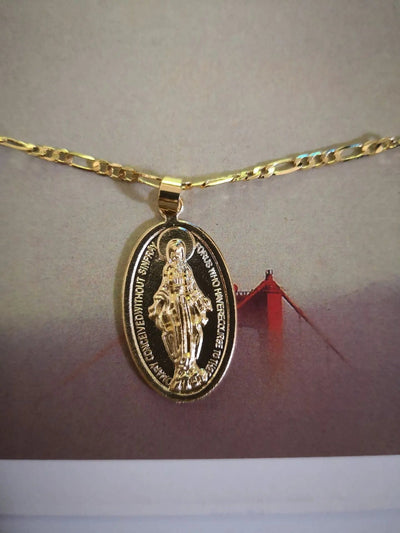 Gold Virgin Mary Necklace close view