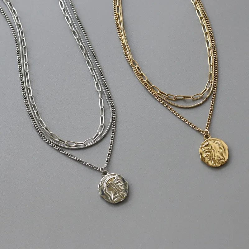 Women's Three Layered European American Necklace silver and gold