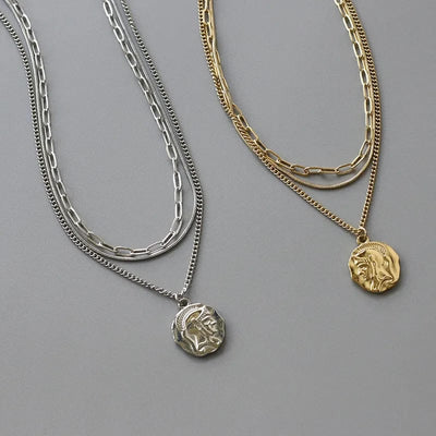 Women's Three Layered European American Necklace silver and gold