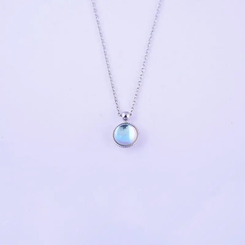 BROOCHITON  Necklaces 925 Sterling Silver Round Multicolored Stone Necklace on light blue background