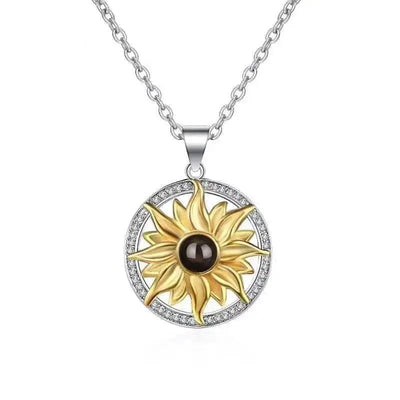 🌻 Silver Sunflower Projection Pendant Necklace - Illuminate Your Elegance 🌻