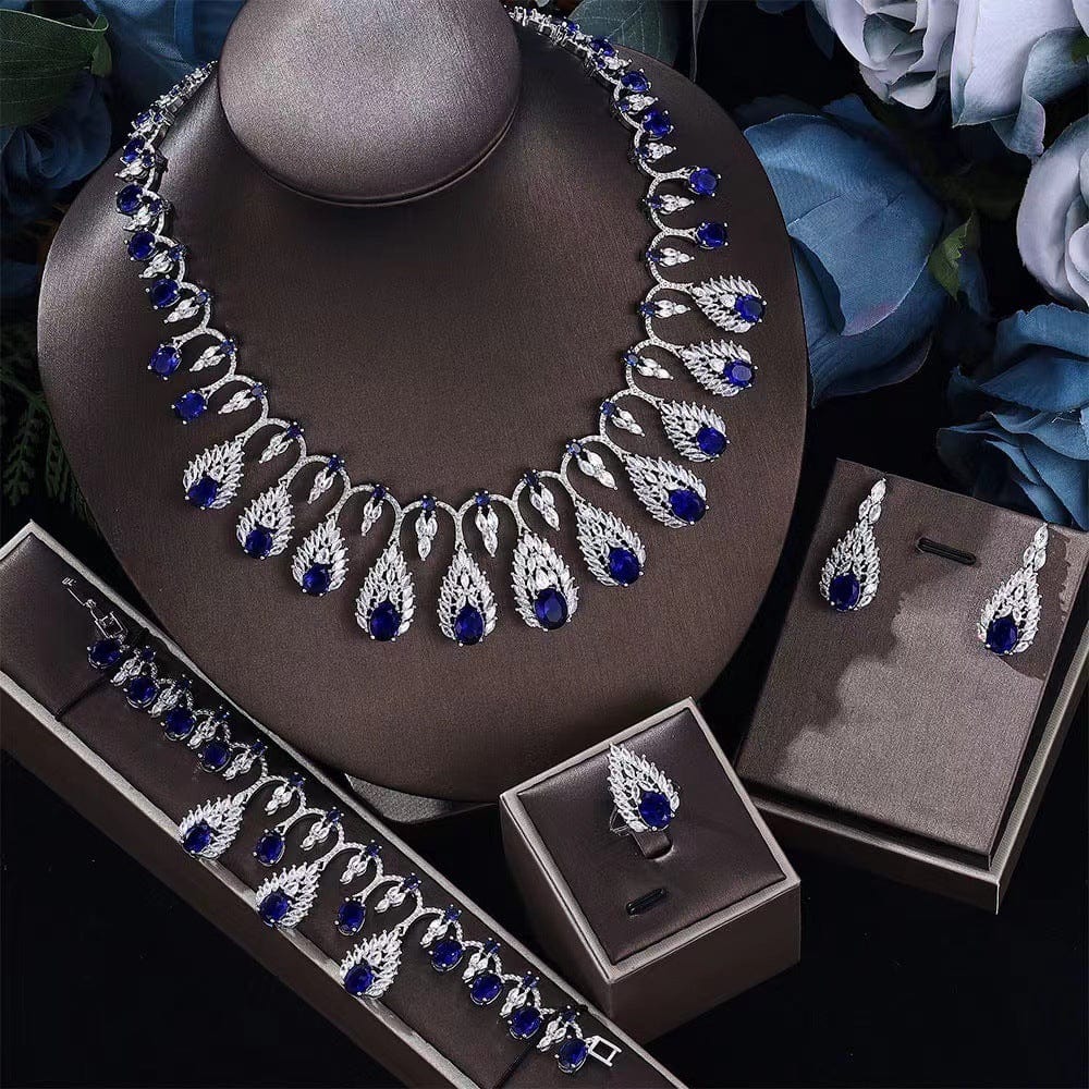 BROOCHITON Bridal Jewelry Set Blue Sparkling Zircon Bridal Jewelry Set Necklace