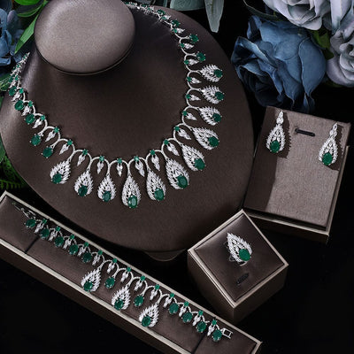 BROOCHITON Bridal Jewelry Set Green Sparkling Zircon Bridal Jewelry Set Necklace
