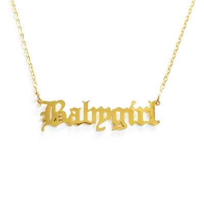 Gold Stainless Steel Baby Girl Necklace Old English