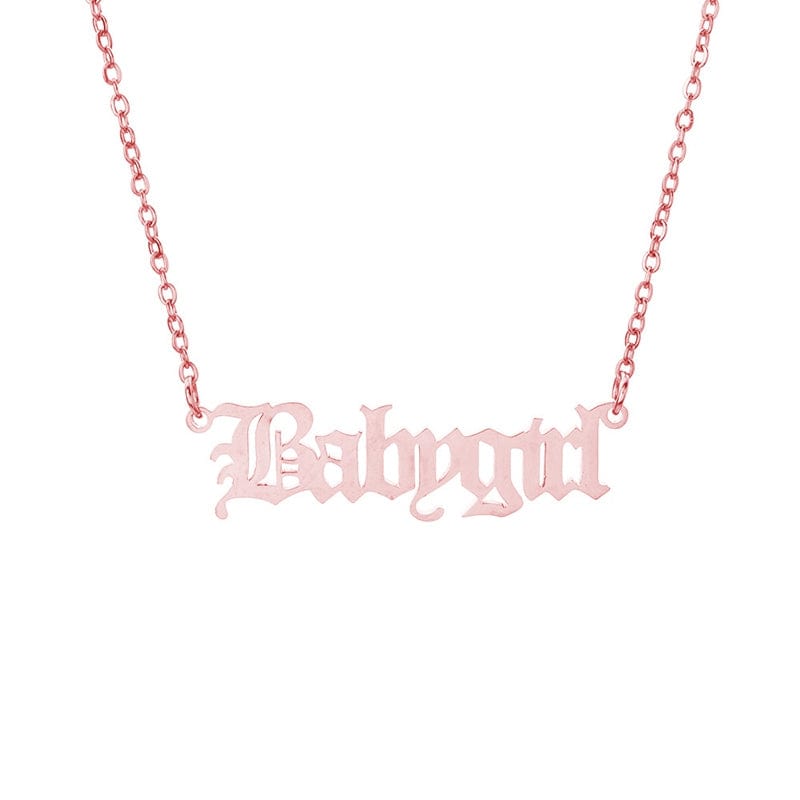 BROOCHITON Necklaces Rose Gold Stainless Steel Baby Girl Necklace Old English Letter Pendants Choker