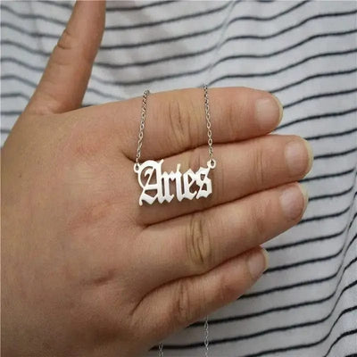 Stainless Steel Twelve Constellation Necklace with Ancient English Letters ⚖️