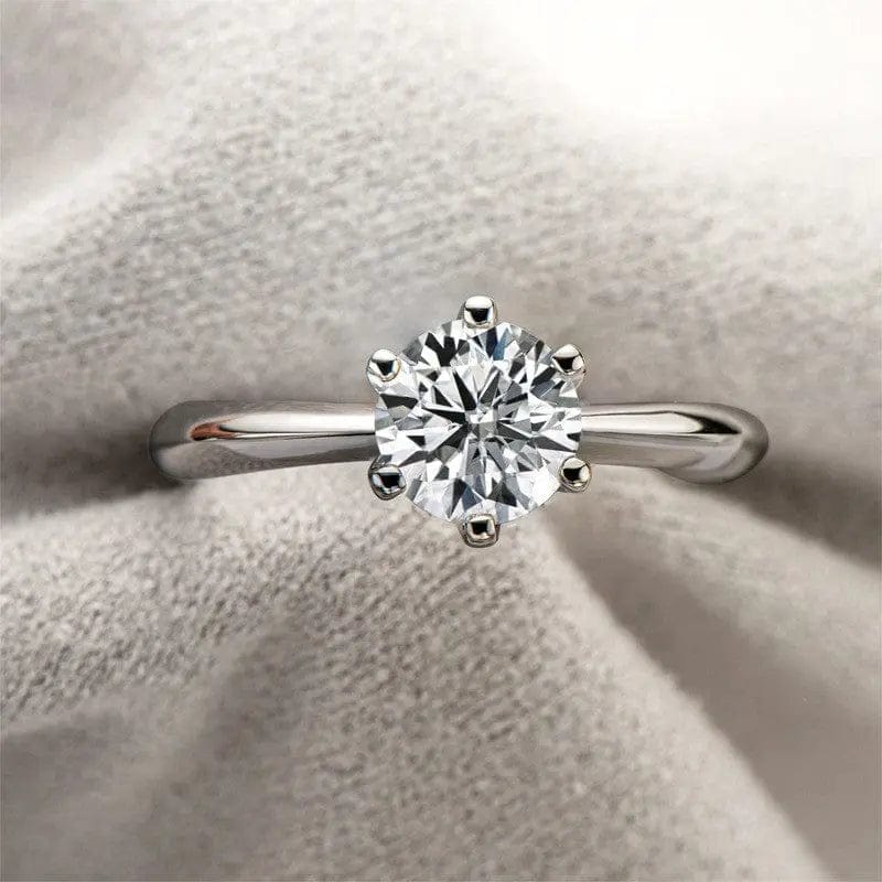 BROOCHITON Rings Six Prong Sterling Silver Moissanite Ring