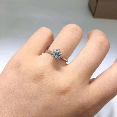 a woman wearing Moissanite Silver Engagement Ring