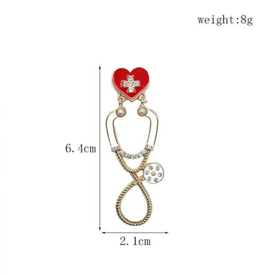 BROOCHITON Brooches Red Stethoscope Diamond brooch pin