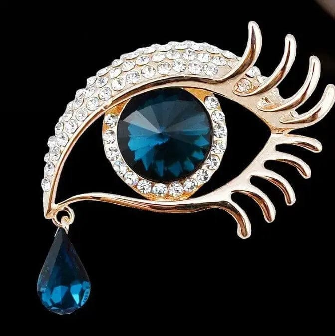 BROOCHITON Brooches Gold+blue diamond-encrusted tear eye design brooch