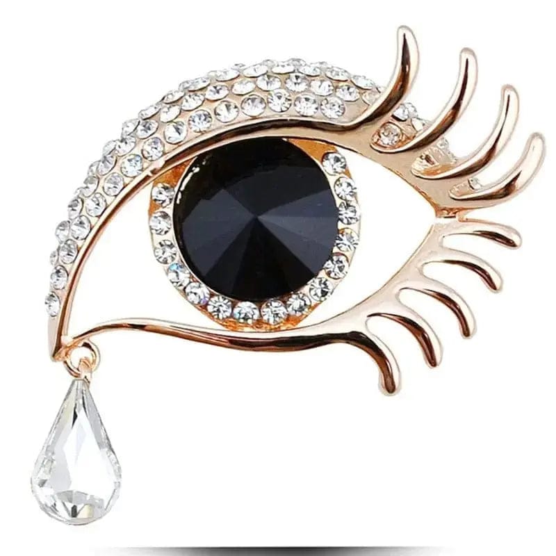 BROOCHITON Brooches Gold +white diamond-encrusted tear eye design brooch