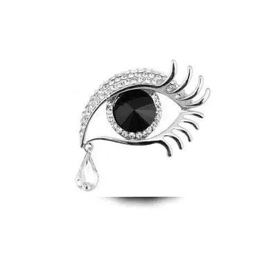 BROOCHITON Brooches Silver+white diamond-encrusted tear eye design brooch
