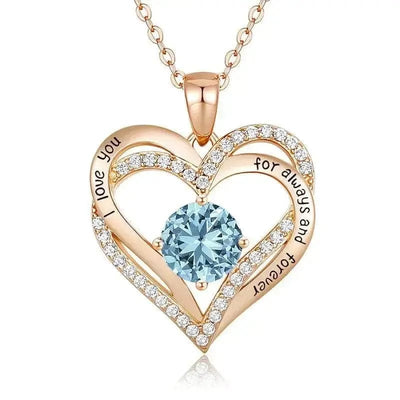 Rose Gold / March Female 925 Silver Twelve Birthstone Pendant Necklace