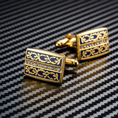BROOCHITON Cufflinks Gold dark blue French Cufflinks Men's Light Luxury Shirt Buttons