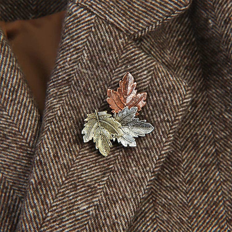 Vintage Maple Leaf Brooche on a jacket collar