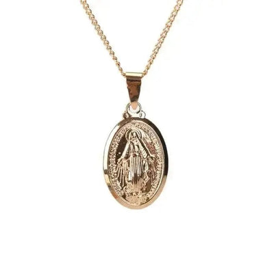 BROOCHITON Necklaces Gold Virgin Mary Necklace close up
