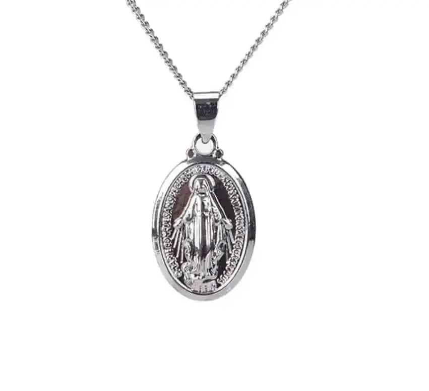 BROOCHITON Necklaces Silver Virgin Mary Necklace close up