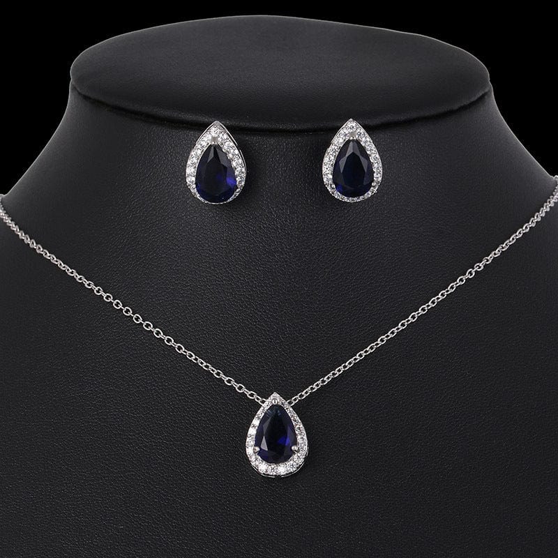 BROOCHITON jewelery Blue Water drop zircon earrings necklace set