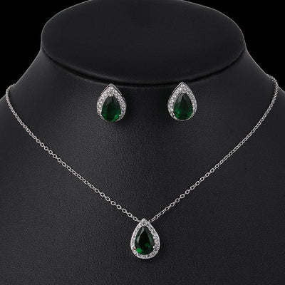 BROOCHITON jewelery Green Water drop zircon earrings necklace set